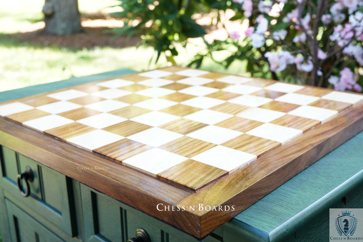 End Grain Finish, 16" Sheesham/ Golden Rosewood Chess Board | Flat Felted Chess Board - Chess'n'Boards