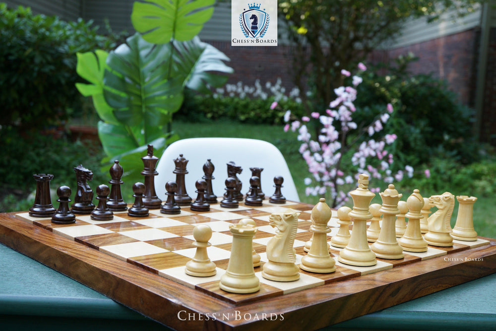 Combo Chess Set | Laughing Knight Staunton Series Leatherette Felted Rosewood Tournament Chessmen with Endgrain Board - Chess'n'Boards