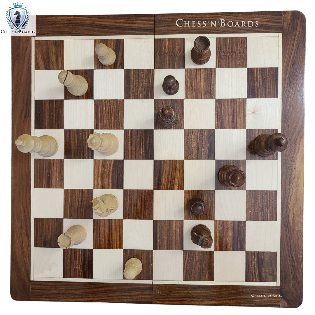 Traveling Magnetic Chess Set Handmade Staunton Sheesham Wood 18" with two Extra Queens - Chess'n'Boards