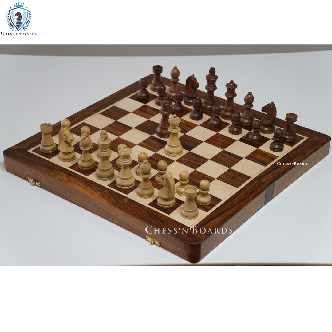 Traveling Magnetic Chess Set Handmade Staunton Sheesham Wood 18" with two Extra Queens - Chess'n'Boards