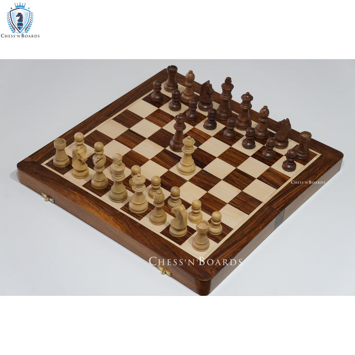 Traveling Magnetic Chess Set Handmade Staunton Sheesham Wood 18" with two Extra Queens - Chess'n'Boards