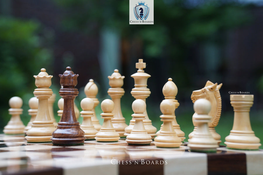 Combo Chess Set Double-sided Modern Walnut Board & Tournament Series Staunton Style Chess Pieces - Chess'n'Boards