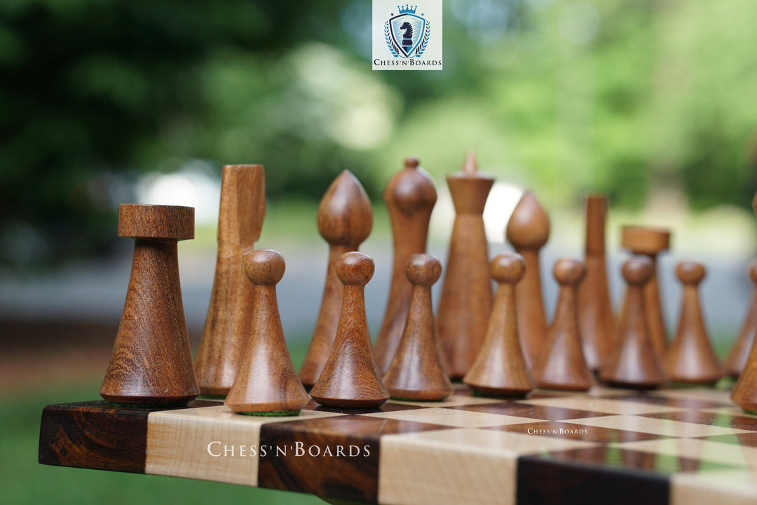 Combo Chess Set | Reproduced Hermann Ohme | Modern Minimalist Style Golden Rosewood Pieces with Walnut Board - Chess'n'Boards