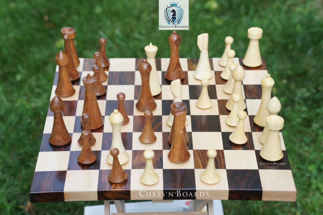 Combo Chess Set | Reproduced Hermann Ohme | Modern Minimalist Style Golden Rosewood Pieces with Walnut Board - Chess'n'Boards