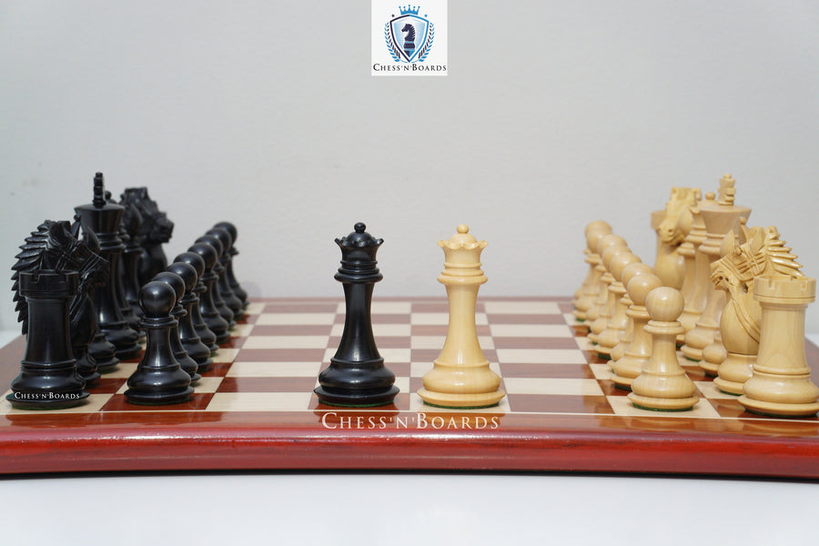 Combo Chess Set | Rio Staunton Series, Biggy Knight Chess Pieces with Padauk Chess Board - Chess'n'Boards