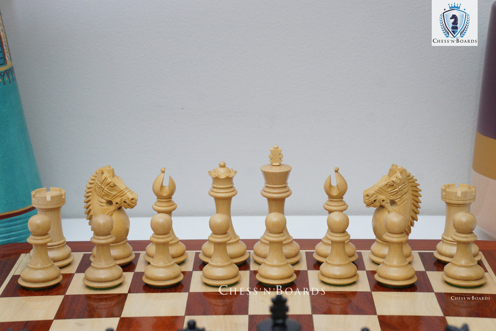 Combo Chess Set | Rio Staunton Series, Biggy Knight Chess Pieces with Padauk Chess Board - Chess'n'Boards