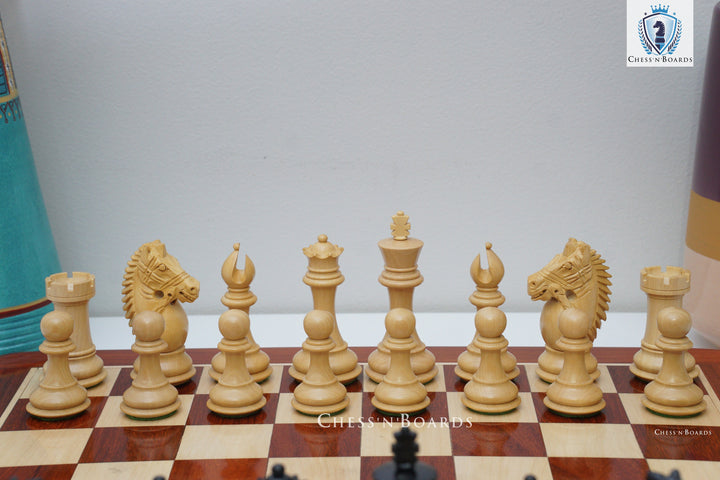Combo Chess Set | Rio Staunton Series, Biggy Knight Chess Pieces with Padauk Chess Board - Chess'n'Boards