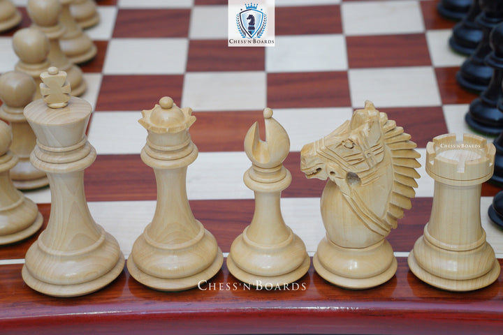 Combo Chess Set | Rio Staunton Series, Biggy Knight Chess Pieces with Padauk Chess Board - Chess'n'Boards
