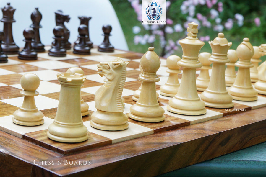 Combo Chess Set | Laughing Knight Staunton Series Leatherette Felted Rosewood Tournament Chessmen with Endgrain Board - Chess'n'Boards