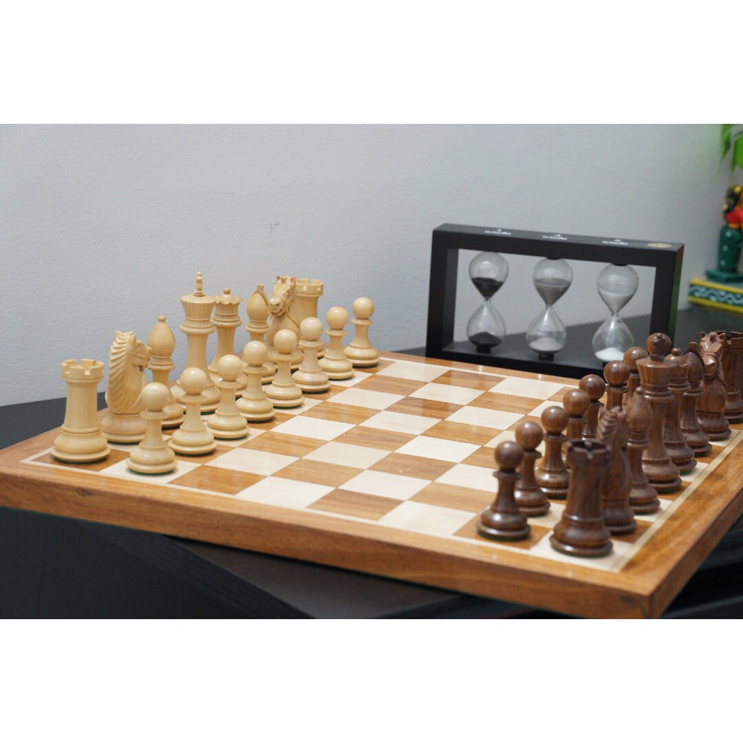 Rio Staunton Style Chess Pieces, Biggy Knight Chess Set, Triple Weighted, King Height 4" - Chess'n'Boards