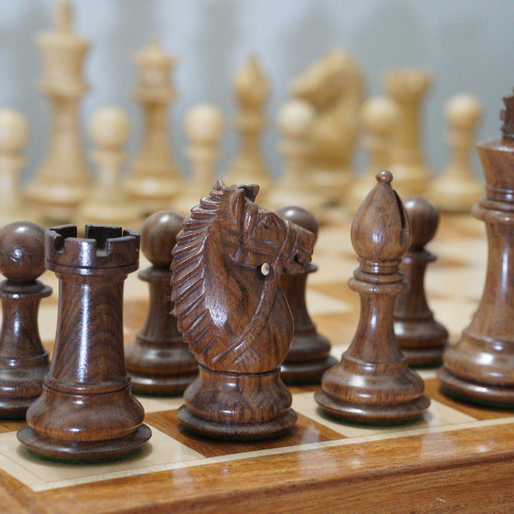 Rio Staunton Style Chess Pieces, Biggy Knight Chess Set, Triple Weighted, King Height 4" - Chess'n'Boards