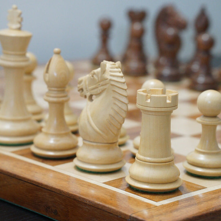 Rio Staunton Style Chess Pieces, Biggy Knight Chess Set, Triple Weighted, King Height 4" - Chess'n'Boards