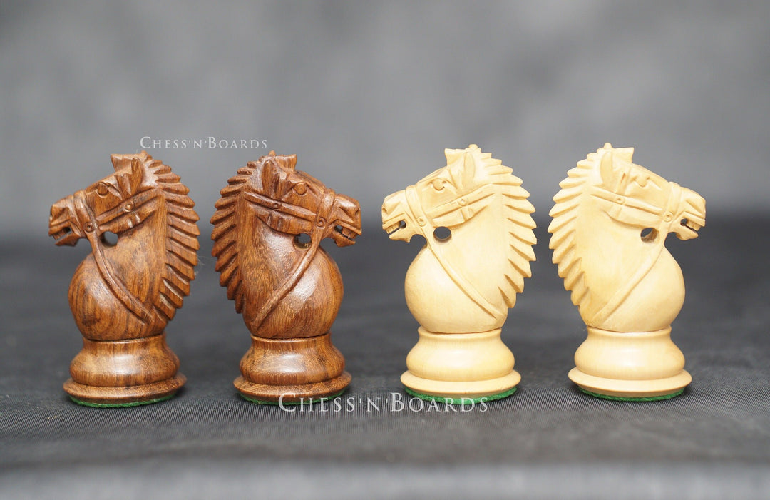 Rio Staunton Style Chess Pieces, Biggy Knight Chess Set, Triple Weighted, King Height 4" - Chess'n'Boards