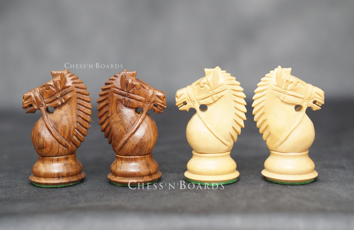 Rio Staunton Style Chess Pieces, Biggy Knight Chess Set, Triple Weighted, King Height 4" - Chess'n'Boards