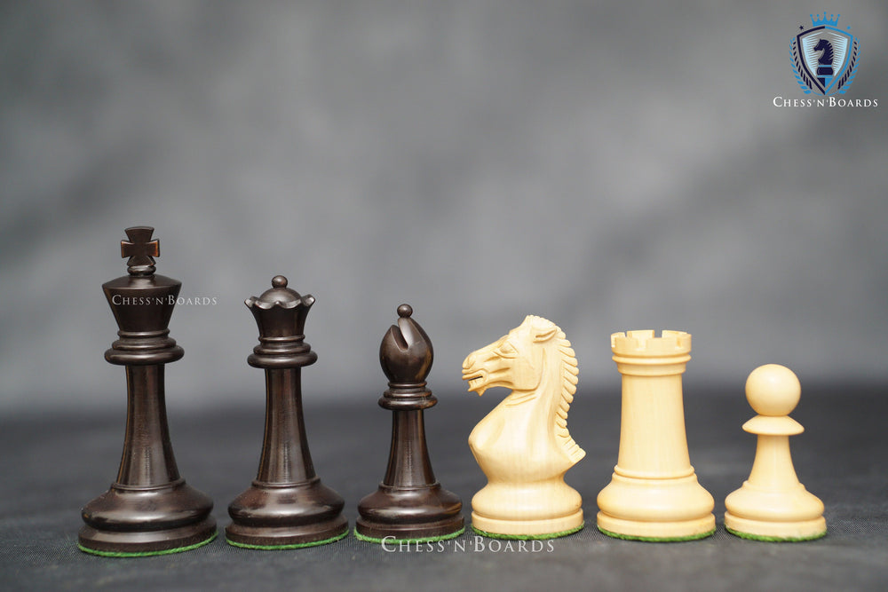 The Black Sovereign Deluxe Chess Set in Ebony Wood and Boxwood 4' King - Chess'n'Boards