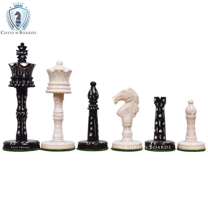 3.6" Camel Bone Chess Pieces Only Set - Pre Staunton Victorian Era Series - Chess'n'Boards