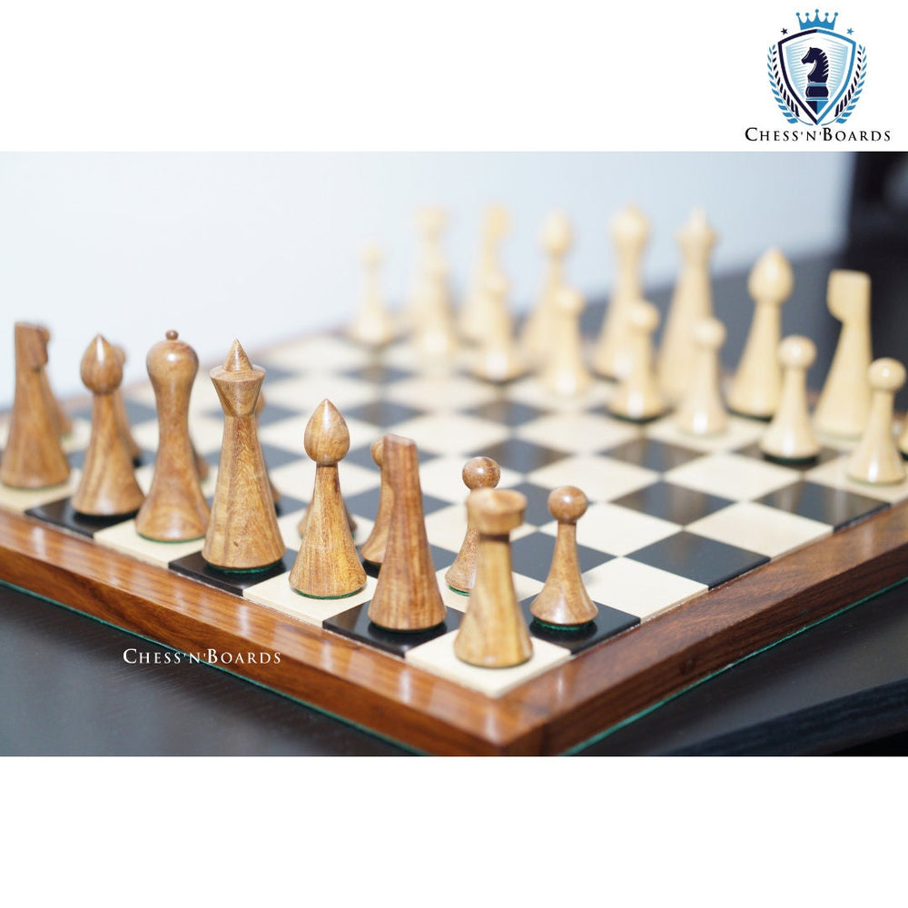 Combo Chess Set | Minimalist Style Danish Hermann Ohme Chess Set in Golden Rosewood with Ebony Board - Chess'n'Boards