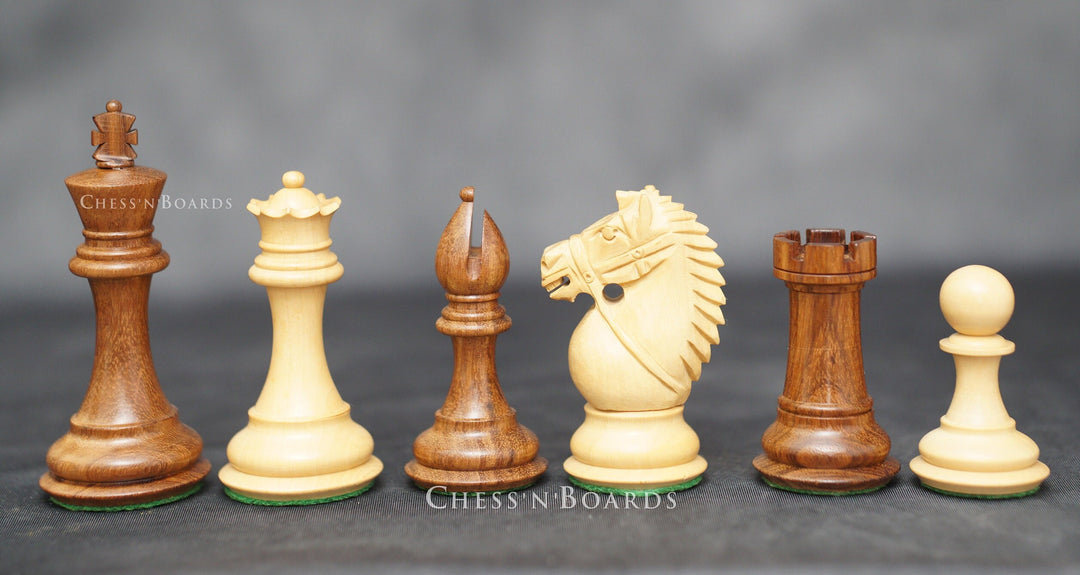 Rio Staunton Style Chess Pieces, Biggy Knight Chess Set, Triple Weighted, King Height 4" - Chess'n'Boards