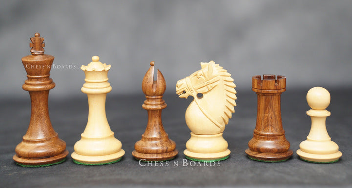 Rio Staunton Style Chess Pieces, Biggy Knight Chess Set, Triple Weighted, King Height 4" - Chess'n'Boards