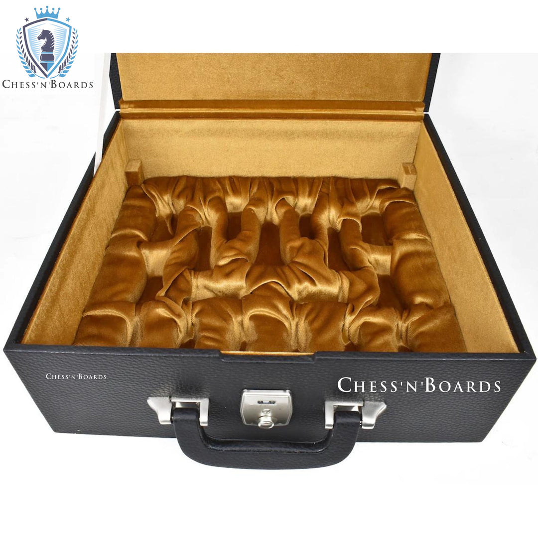 Leatherette Chess Set Storage Box Coffer with Double Tray Fixed Slots for 3.75" - 4.1" Pieces | Storage Box for Chess Pieces - Chess'n'Boards