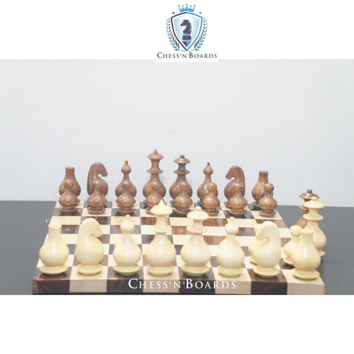 Modern Minimalist Design Golden Rosewood and Boxwood Chess Pieces - Chess'n'Boards