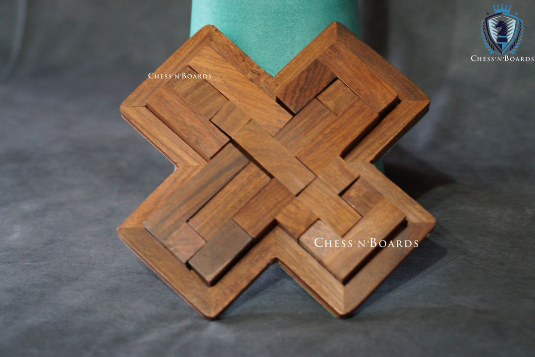 Wooden Puzzle shaped in PLUS  (9 Pieces) - Chess'n'Boards