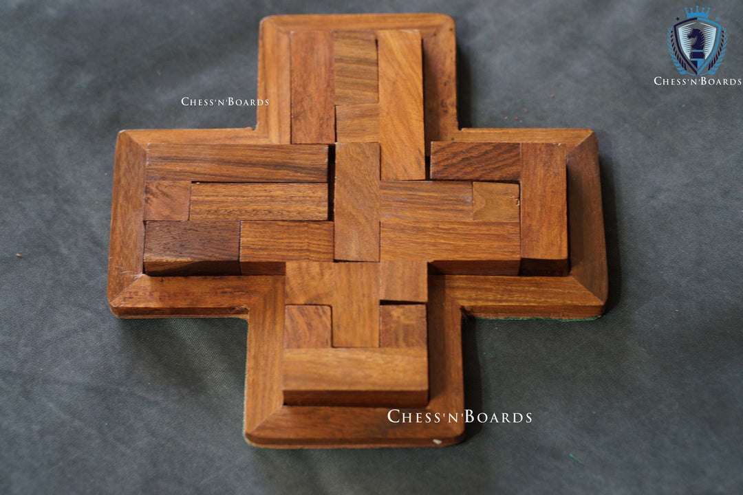 Wooden Puzzle shaped in PLUS  (9 Pieces) - Chess'n'Boards