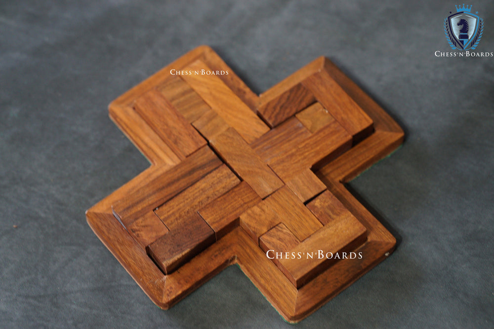 Wooden Puzzle shaped in PLUS  (9 Pieces) - Chess'n'Boards