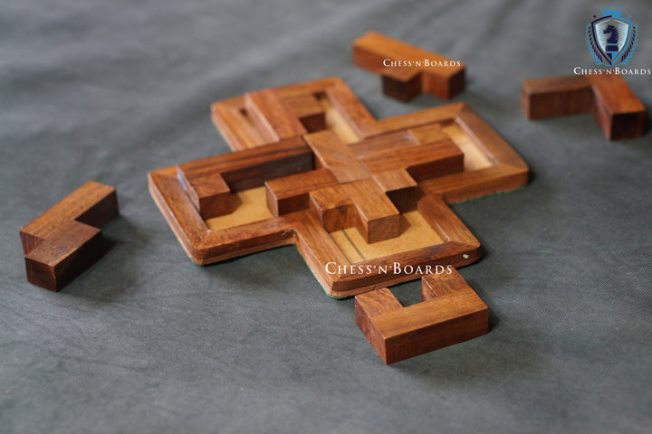 Wooden Puzzle shaped in PLUS  (9 Pieces) - Chess'n'Boards