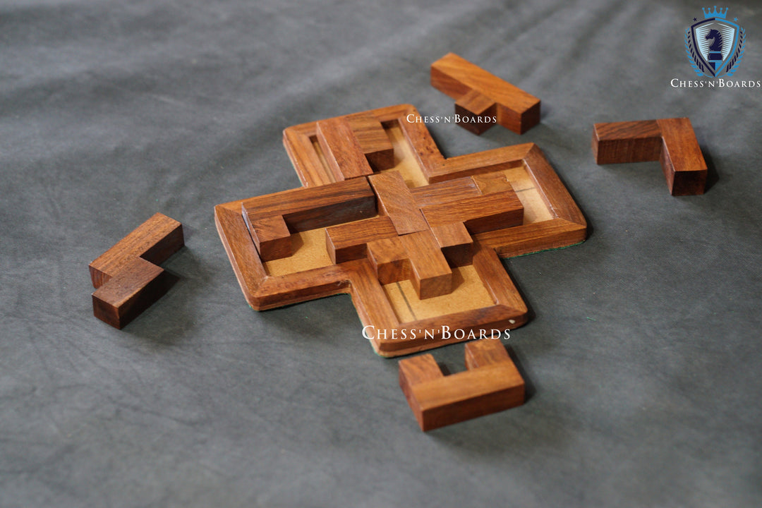 Wooden Puzzle shaped in PLUS  (9 Pieces) - Chess'n'Boards