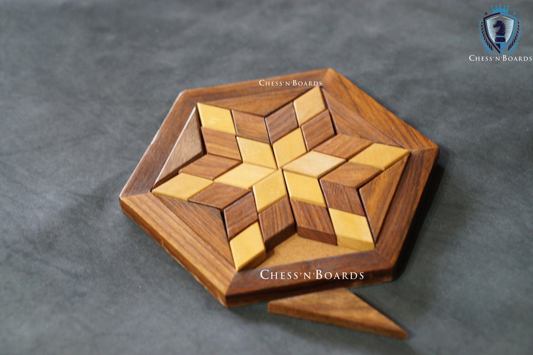 Hexagonal / Star Shaped Wood Puzzle Game (30 pcs) - Chess'n'Boards