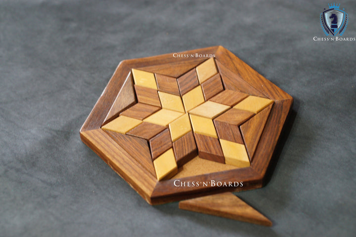 Hexagonal / Star Shaped Wood Puzzle Game (30 pcs) - Chess'n'Boards