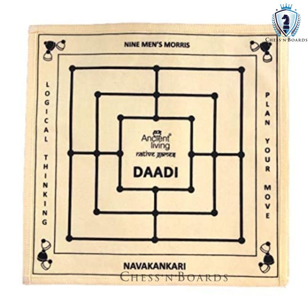 Ancient Living Daadi / Navakankari / Nine Men's Morris Board Game - Black, White - Chess'n'Boards