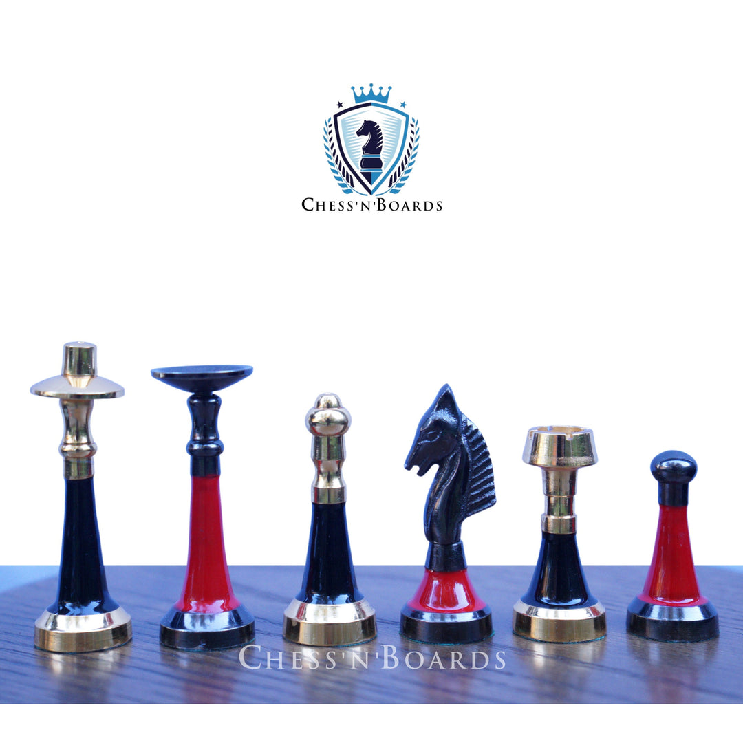 Modern Design Solid Brass Chess Set in Red and Black - Chess'n'Boards