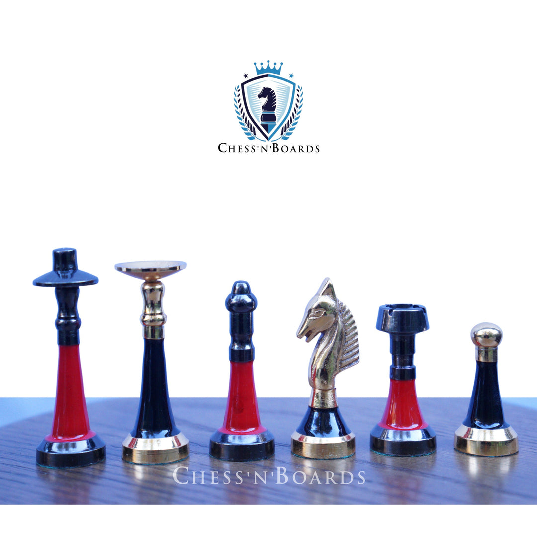 Modern Design Solid Brass Chess Set in Red and Black - Chess'n'Boards
