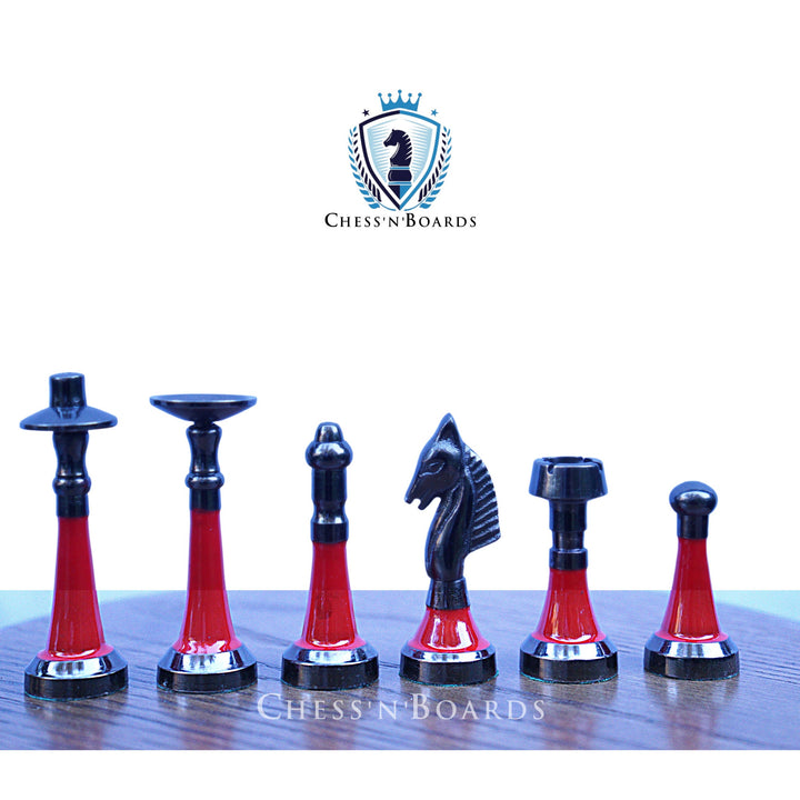 Modern Design Solid Brass Chess Set in Red and Black - Chess'n'Boards