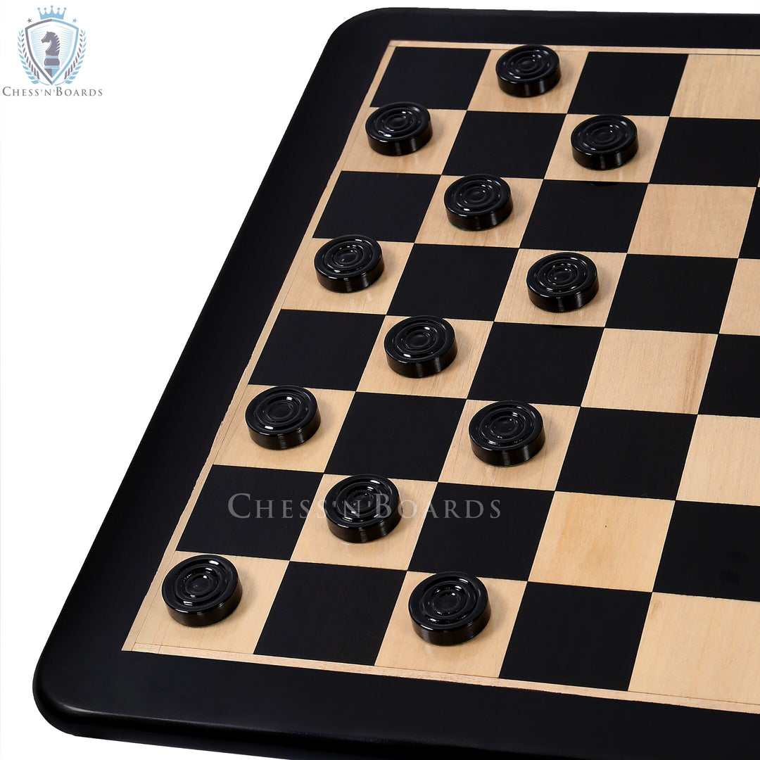 Wooden Checkers / Draught Set in Stained Boxwood - 30mm - Chess'n'Boards