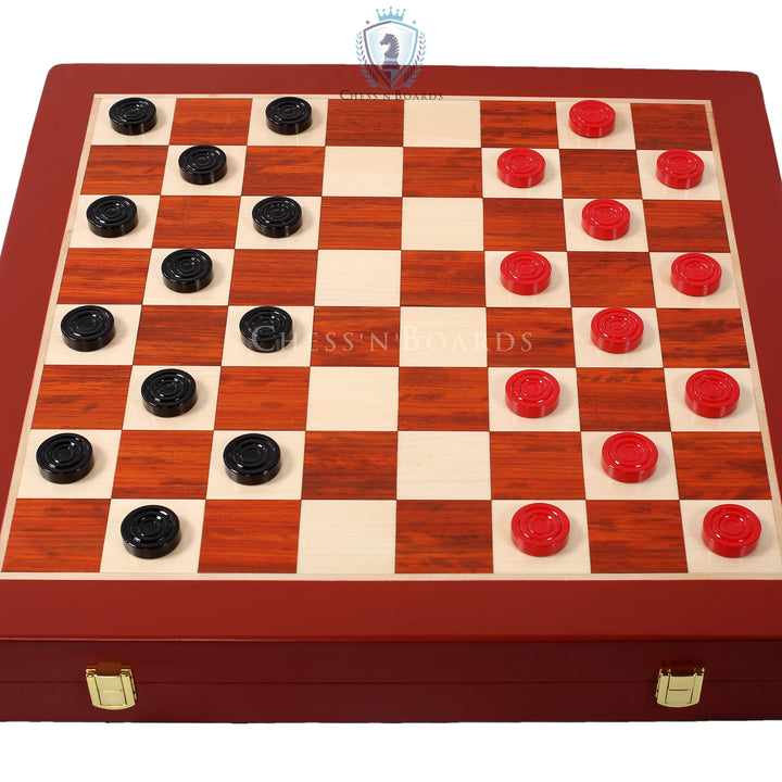 Wooden Checkers / Draught Set in Stained Boxwood - 30mm - Chess'n'Boards