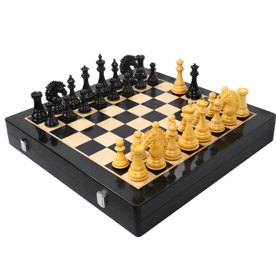 The Ruffian American Series Staunton Triple Weighted Chess Pieces in Ebonywood / Boxwood - 4.8" King