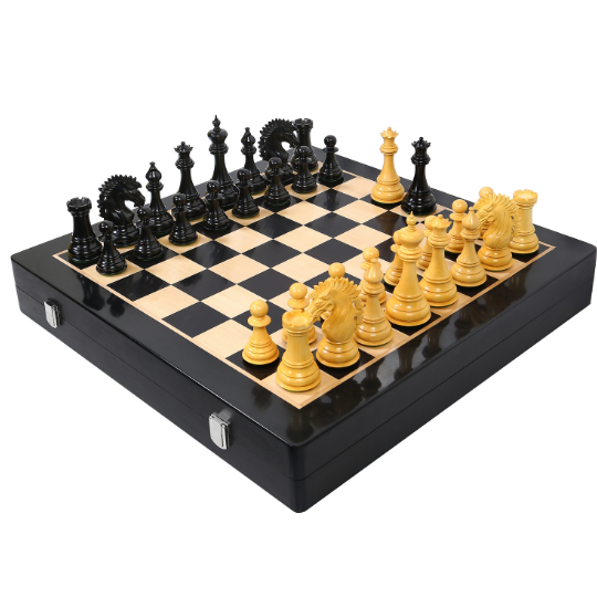 The Ruffian American Series Staunton Pièces d'échecs triples lestées en bois d'ébène/buis – King 4,8"