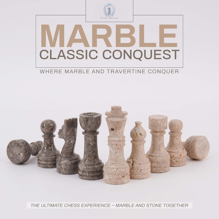 Marble Chess Pieces Travertine and Oceanic 3.5 Inch