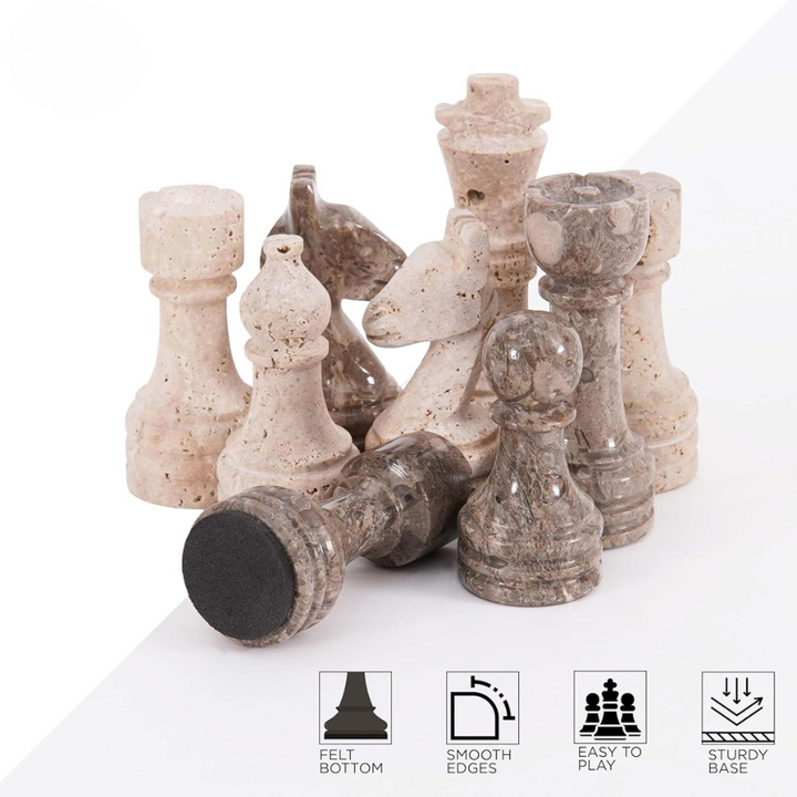 Marble Chess Pieces Travertine and Oceanic 3.5 Inch