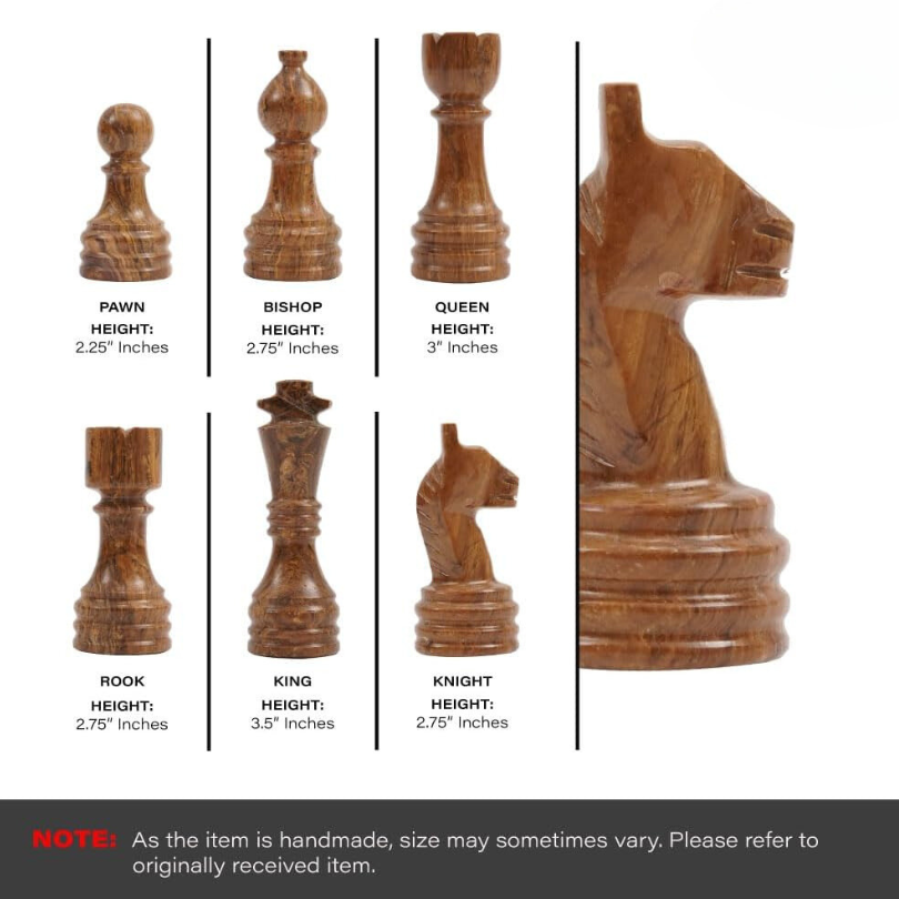 Marble Chess Set 15 Inches Fossil Coral and Dark Brown with Storagebox