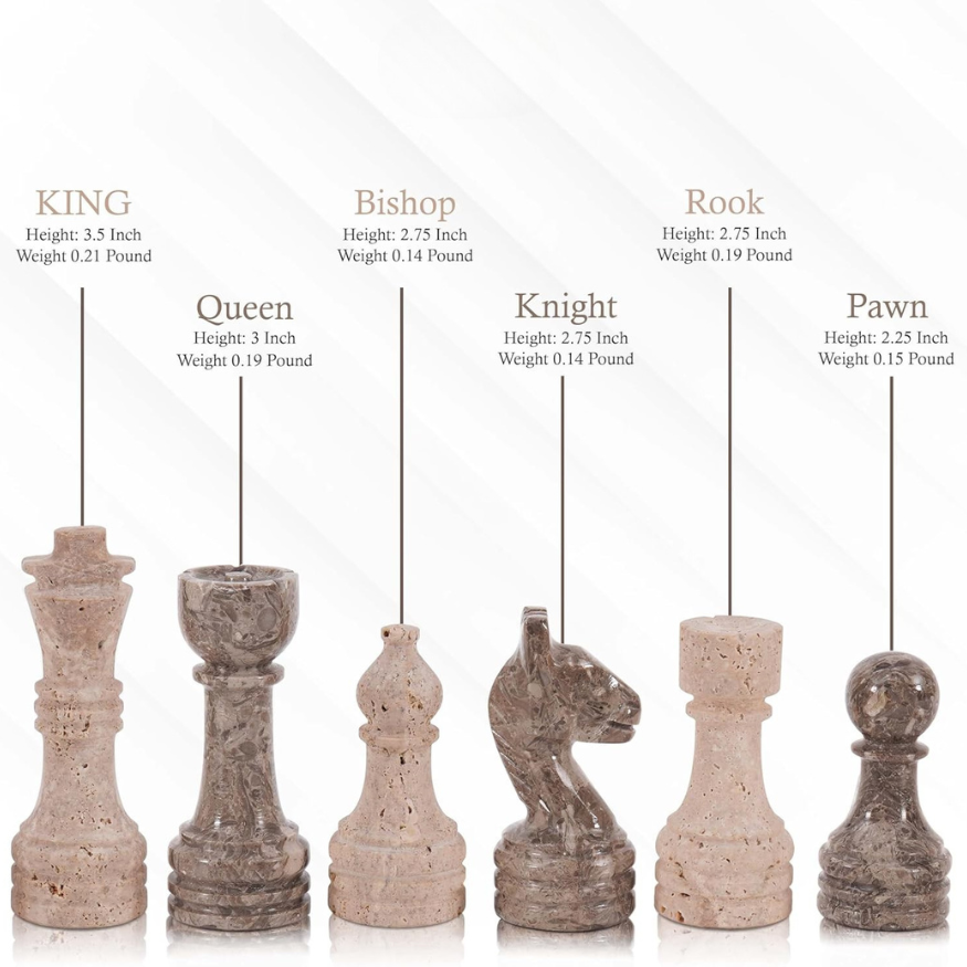 Marble Chess Pieces Travertine and Oceanic 3.5 Inch