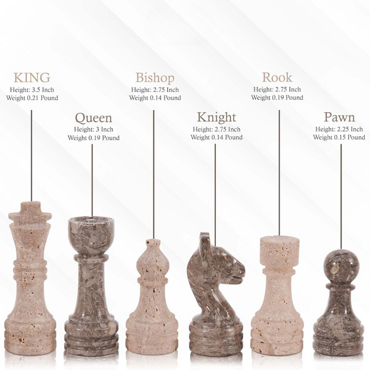 Marble Chess Pieces Travertine and Oceanic 3.5 Inch