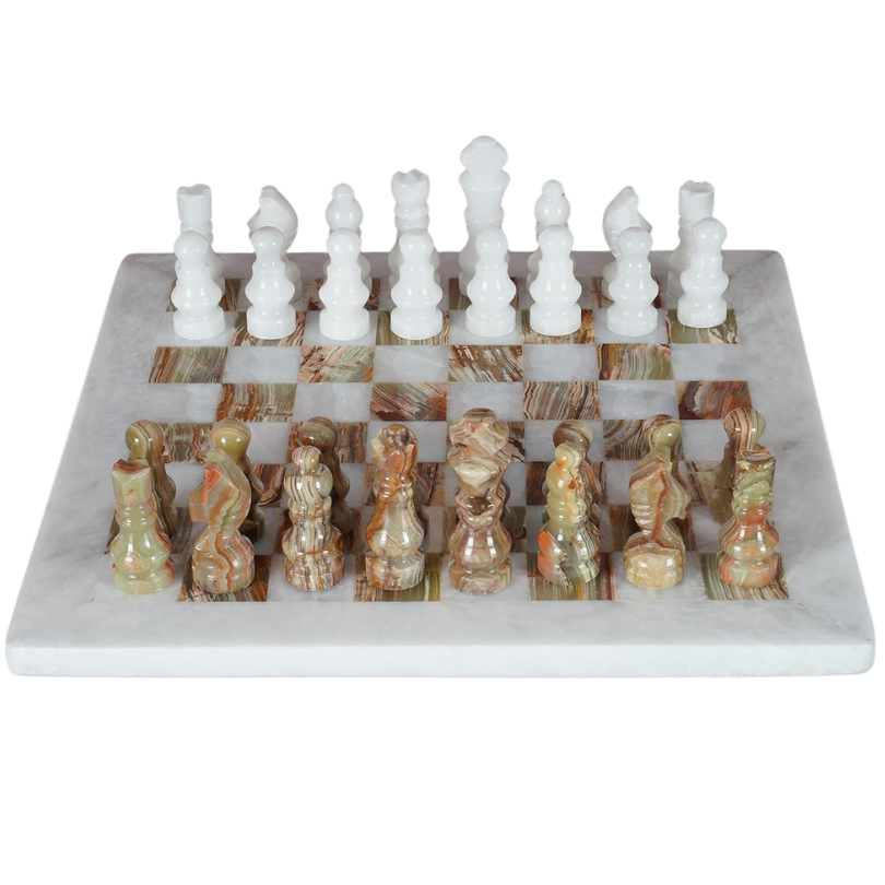 Marble Chess Set 12 Inches White and Green Onyx