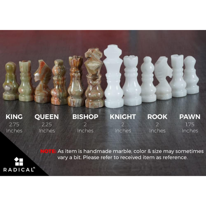 Marble Chess Set 12 Inches White and Green Onyx