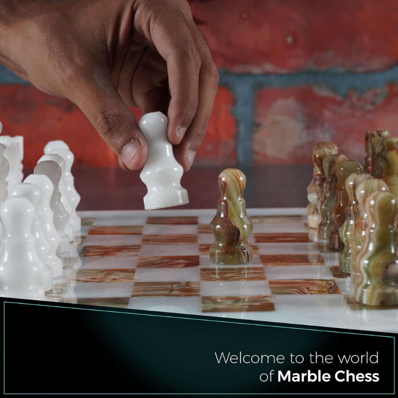 Marble Chess Set 12 Inches White and Green Onyx