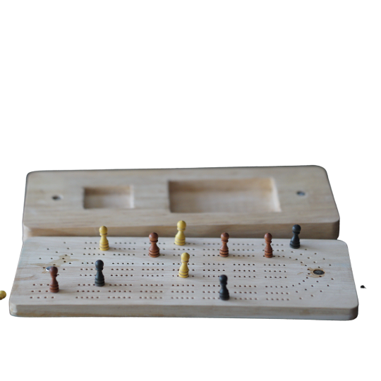 Wooden Cribbage Board 3 player - Canadian maple with Beach Wave Theme with Wooden Pegs