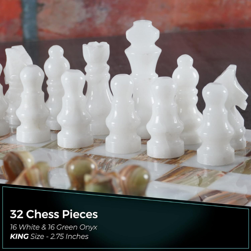 Marble Chess Set 12 Inches White and Green Onyx